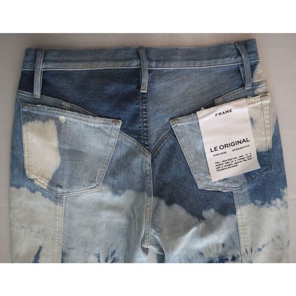 Frame Women's Sz 27 Blue Le Original Bleached High Rise Straight Fit Jeans - Picture 8 of 12